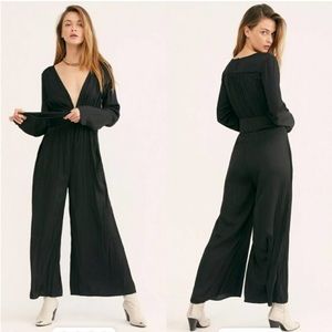 Free People Larina Satin Jumpsuit Black 8